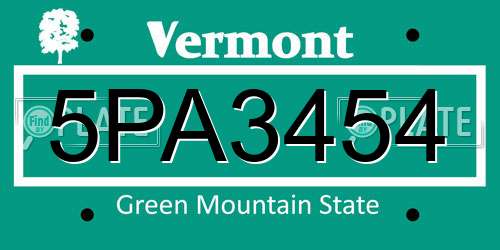 5PA3454 Vermont License Plate