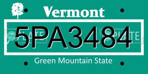 5PA3484 Vermont License Plate