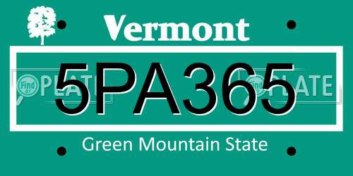 5PA365 Vermont License Plate