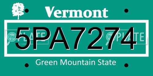 5PA7274 Vermont License Plate