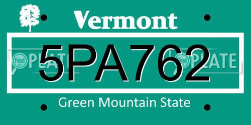5PA762 Vermont License Plate