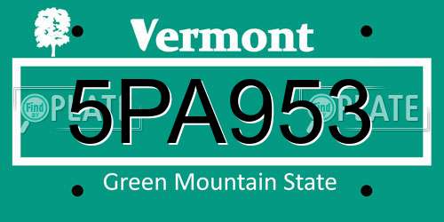 5PA953 Vermont License Plate