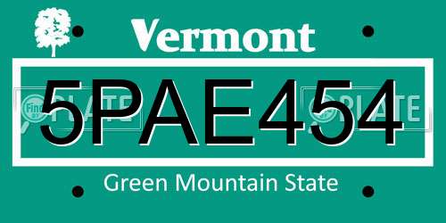 5PAE454 Vermont License Plate