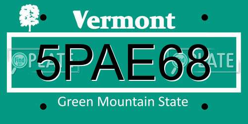 5PAE68 Vermont License Plate
