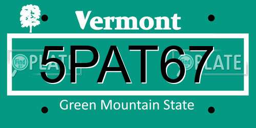 5PAT67 Vermont License Plate