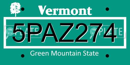 5PAZ274 Vermont License Plate