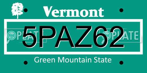 5PAZ62 Vermont License Plate