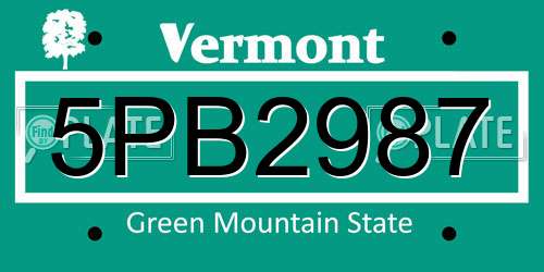 5PB2987 Vermont License Plate