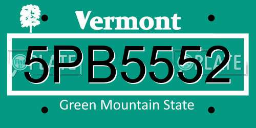 5PB5552 Vermont License Plate