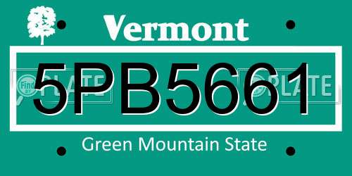 5PB5661 Vermont License Plate