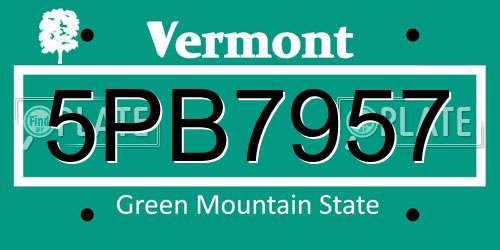 5PB7957 Vermont License Plate