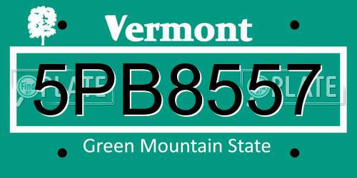 5PB8557 Vermont License Plate