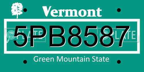 5PB8587 Vermont License Plate