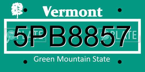 5PB8857 Vermont License Plate