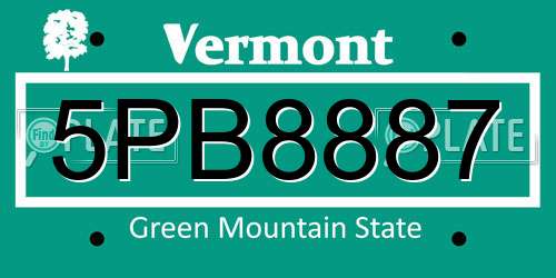 5PB8887 Vermont License Plate