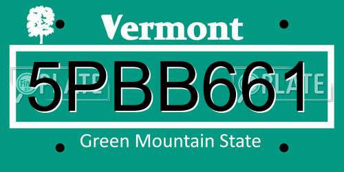 5PBB661 Vermont License Plate