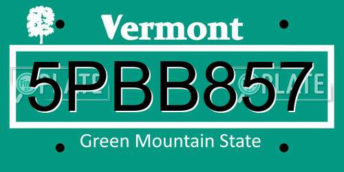 5PBB857 Vermont License Plate