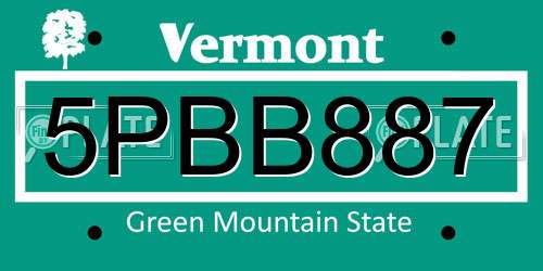 5PBB887 Vermont License Plate