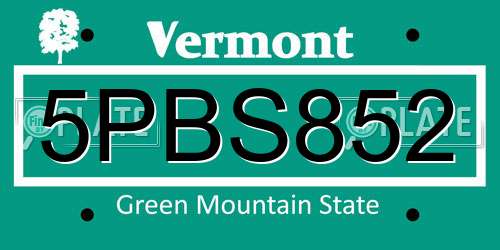 5PBS852 Vermont License Plate