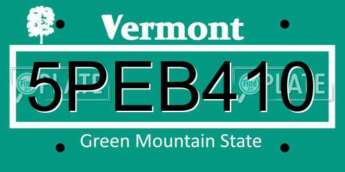 5PEB410 Vermont License Plate