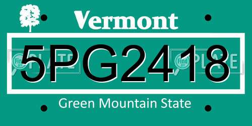 5PG2418 Vermont License Plate