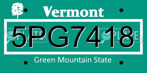 5PG7418 Vermont License Plate