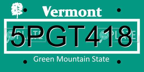 5PGT418 Vermont License Plate