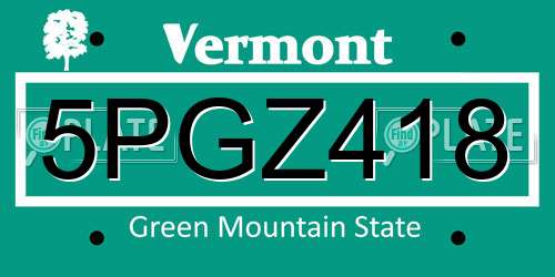 5PGZ418 Vermont License Plate