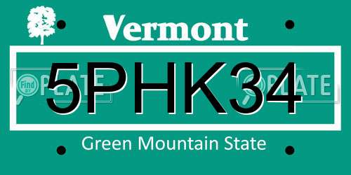5PHK34 Vermont License Plate