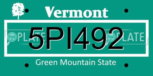 5PI492 Vermont License Plate