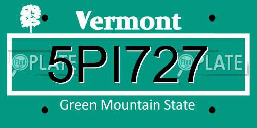 5PI727 Vermont License Plate