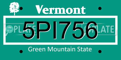 5PI756 Vermont License Plate