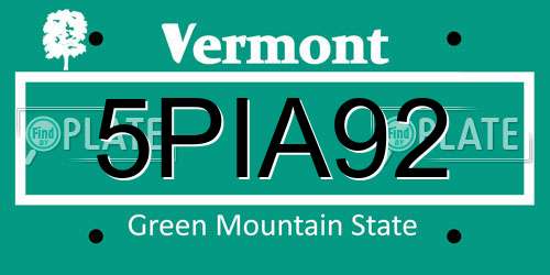 5PIA92 Vermont License Plate