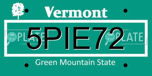 5PIE72 Vermont License Plate