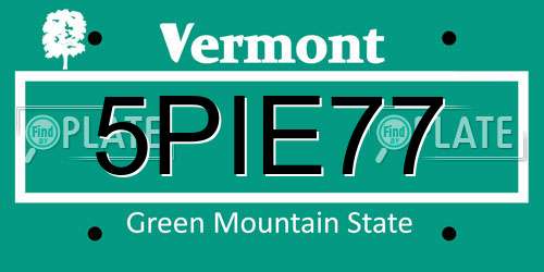 5PIE77 Vermont License Plate