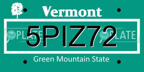 5PIZ72 Vermont License Plate