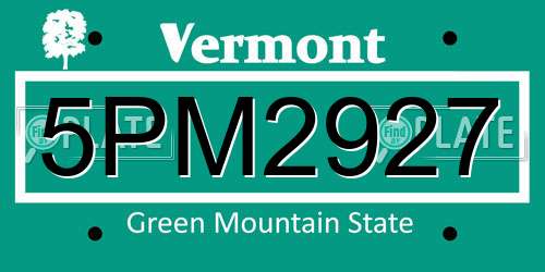 5PM2927 Vermont License Plate