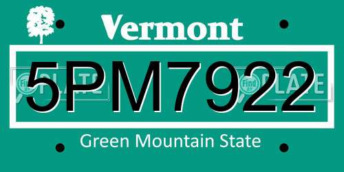 5PM7922 Vermont License Plate