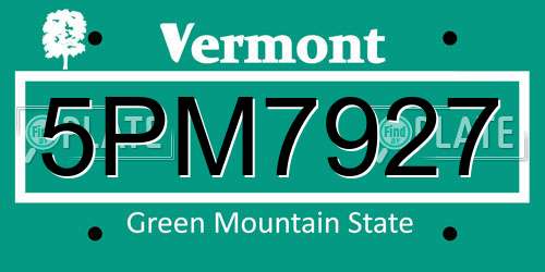 5PM7927 Vermont License Plate