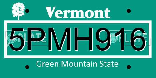5PMH916 Vermont License Plate