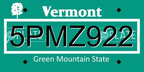 5PMZ922 Vermont License Plate