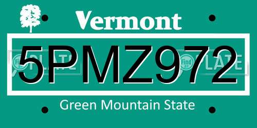 5PMZ972 Vermont License Plate