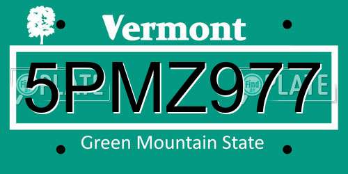 5PMZ977 Vermont License Plate