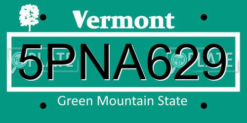 5PNA629 Vermont License Plate