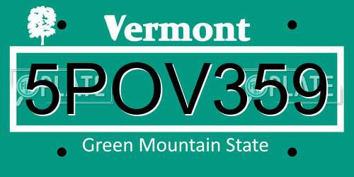 5POV359 Vermont License Plate
