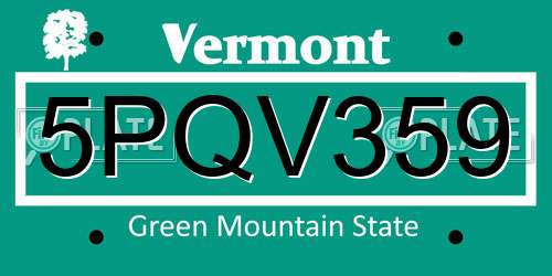 5PQV359 Vermont License Plate
