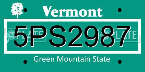 5PS2987 Vermont License Plate