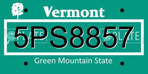 5PS8857 Vermont License Plate