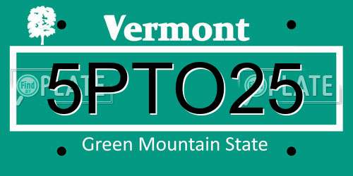 5PTO25 Vermont License Plate