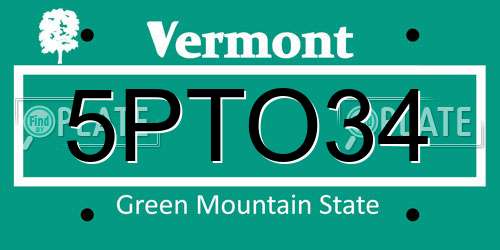 5PTO34 Vermont License Plate